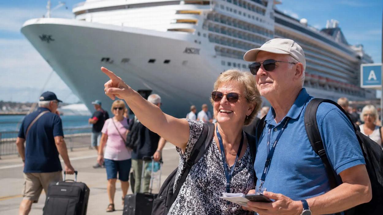 Cruise passengers leaving the ship at the Port of Southampton