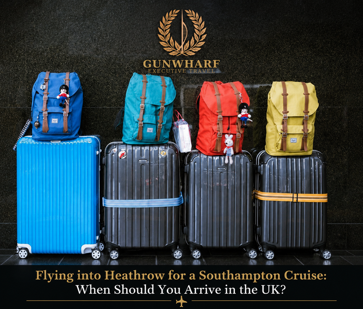 Cruise transfer luggage example with four large suitcases and four smaller bags
