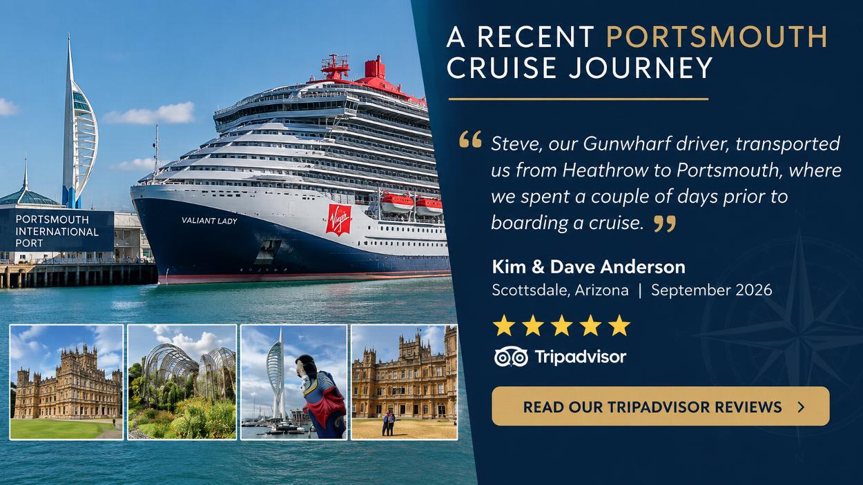 Five-star customer review for a Heathrow to Portsmouth International Port cruise transfer