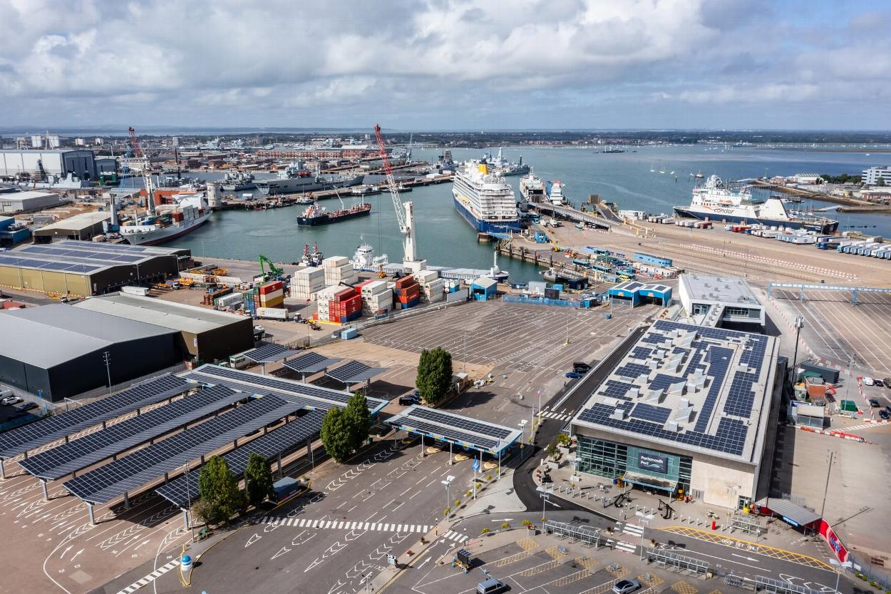 Aerial view of Portsmouth International Port and cruise terminal