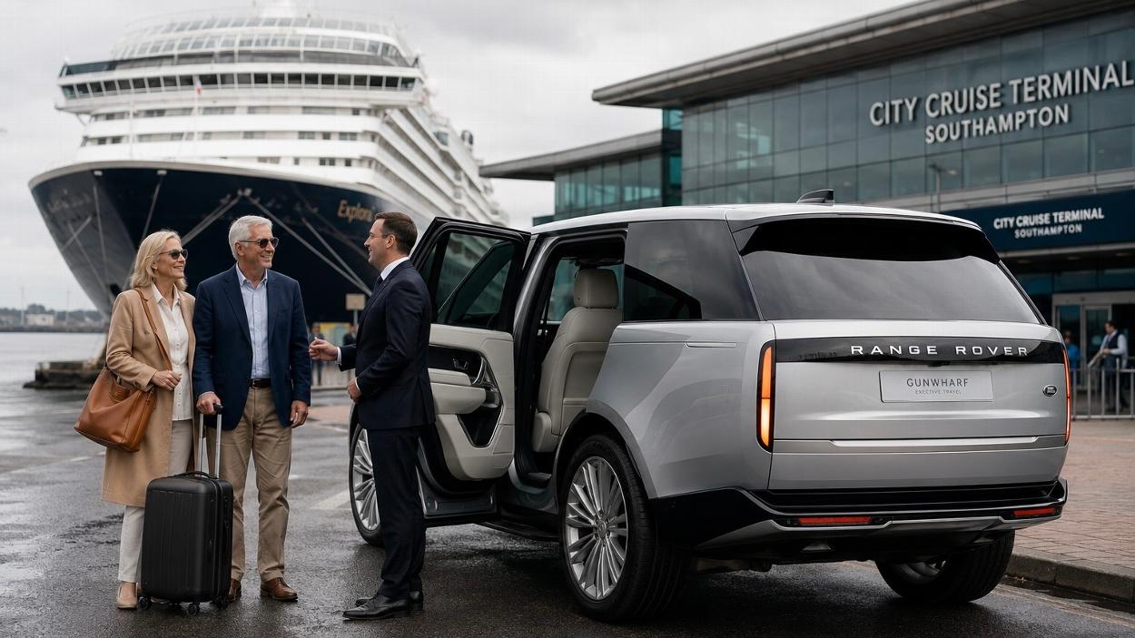 Chauffeur meeting cruise passengers outside City Cruise Terminal Southampton